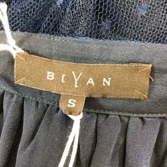 BIYAN NAVY BLUE FLORAL EMBROIDERED MESH TULLE MIDI SKIRT - Picture 4 of 5